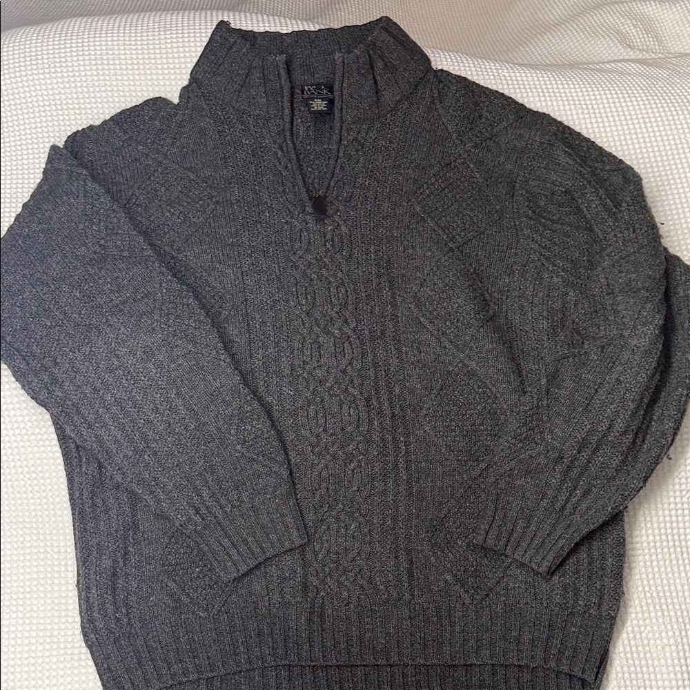 Gray Jos A. Banks Cable Lambs Wool Knit Sweater - XXL